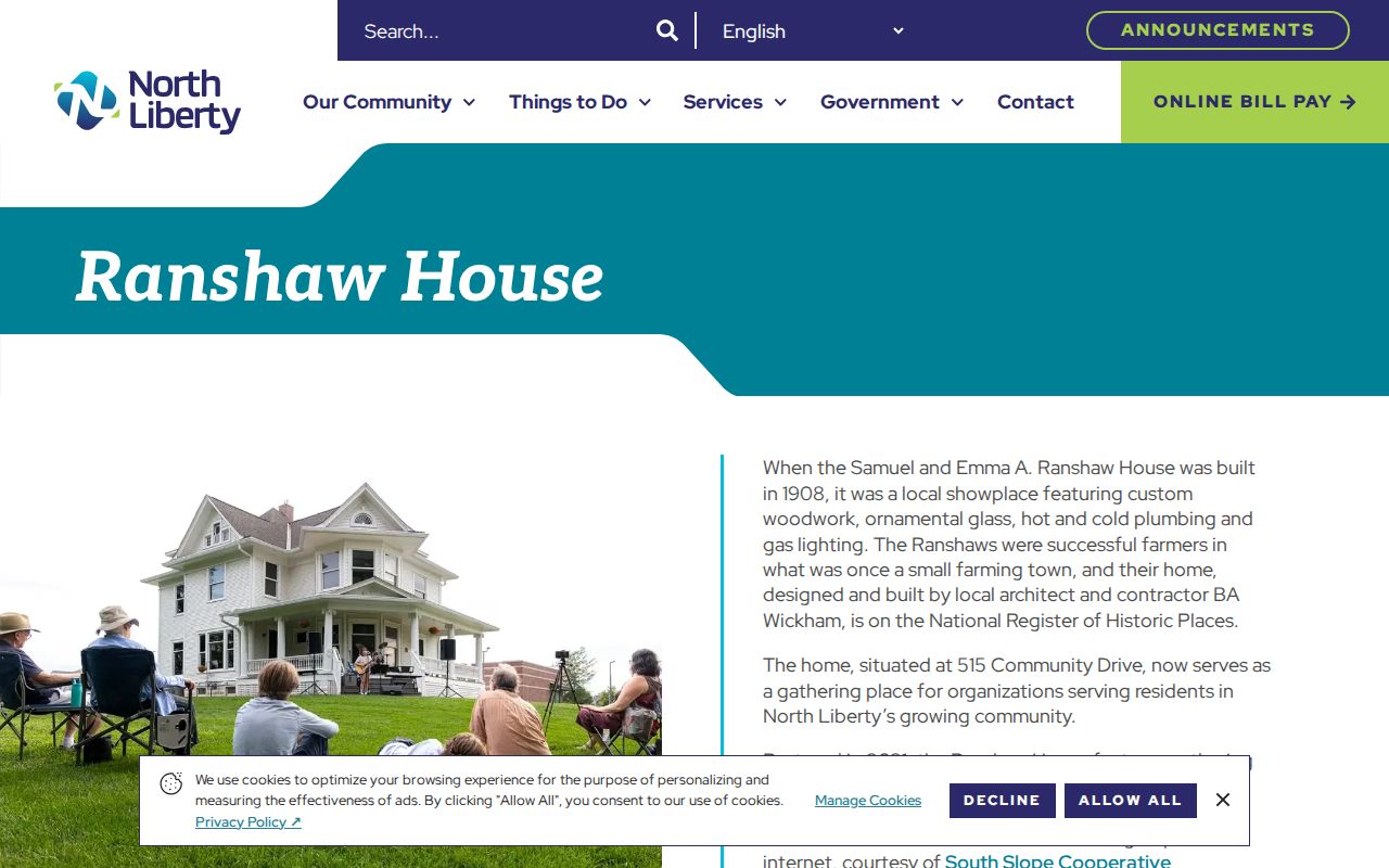 North Liberty previous residents Ranshaw House history