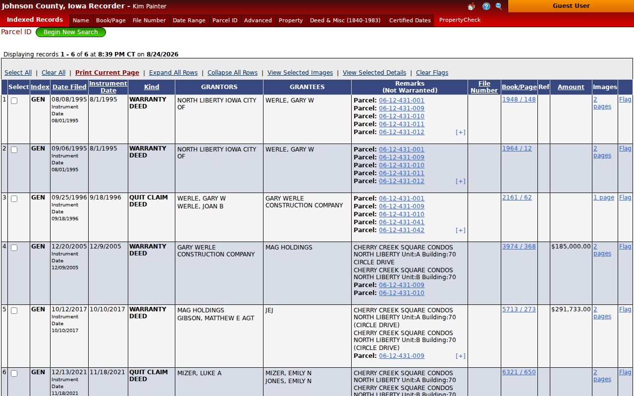 North Liberty previous residents parcel history result