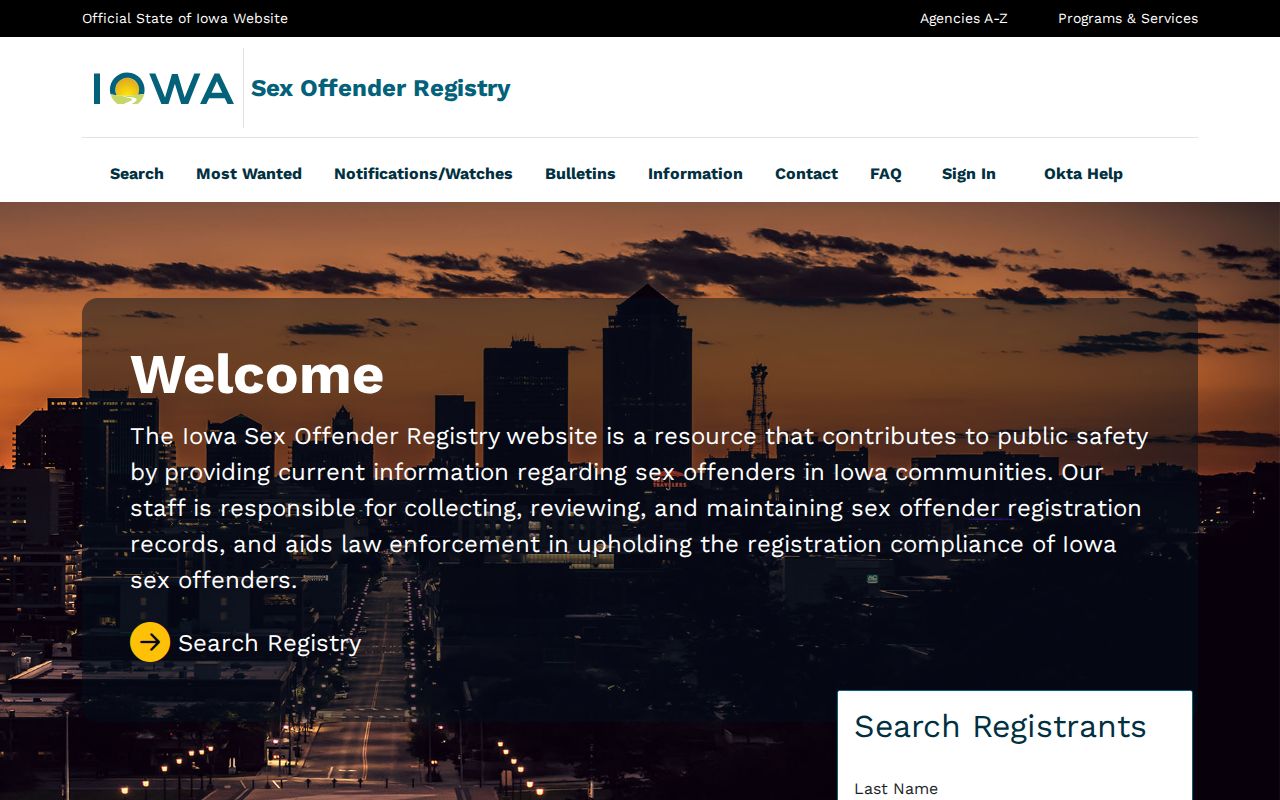 Iowa Sex Offender Registry search modes available for North Liberty