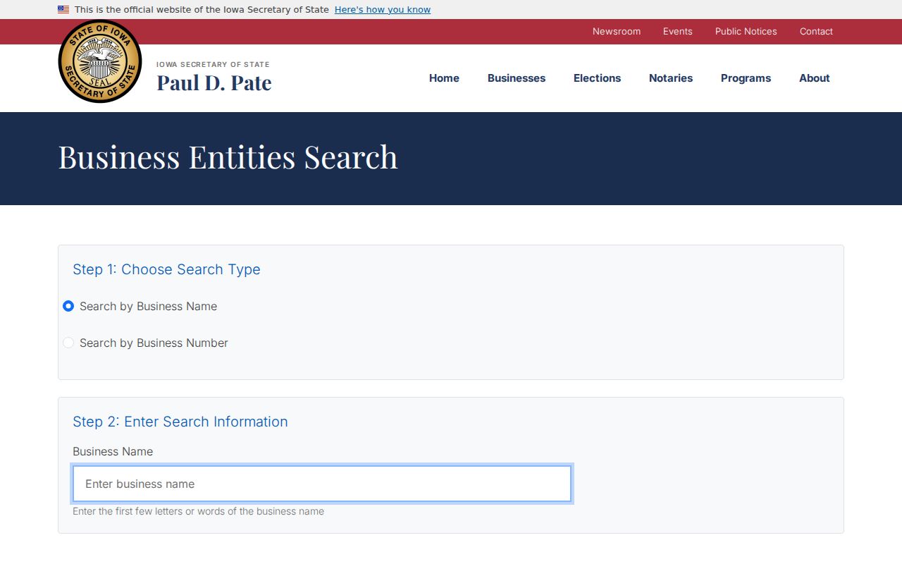 Iowa business entity search used to distinguish North Liberty name matches
